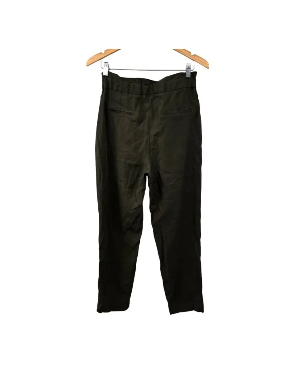 H&M Womens Paperbag Pants Belted High Rise Green Size 6 Pockets